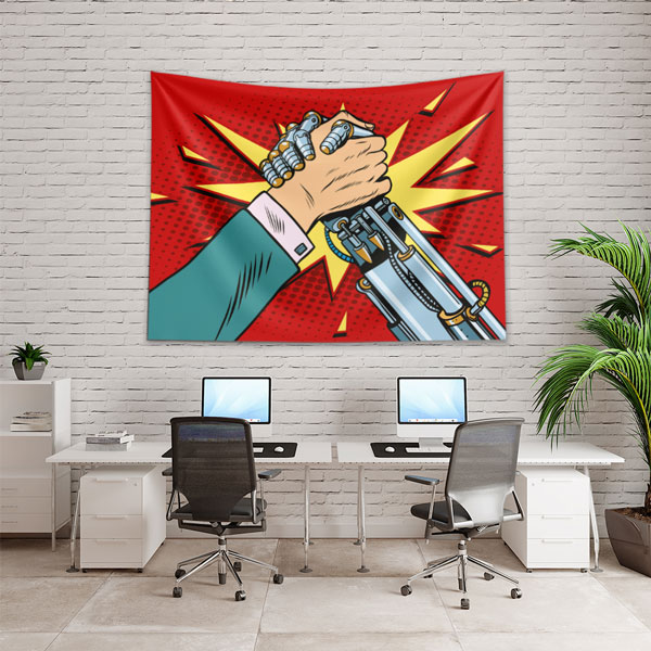 Endüstri Mühendislik Temalı Robot ve İnsan El Sıkışması Duvar Örtüsü 5493