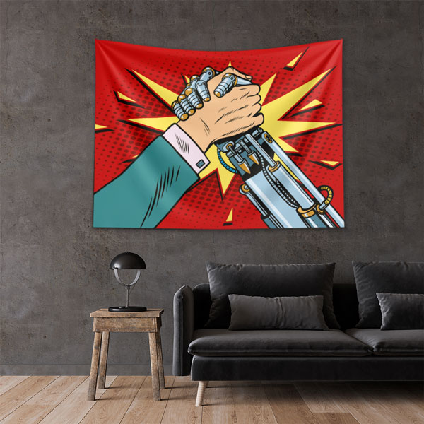 Endüstri Mühendislik Temalı Robot ve İnsan El Sıkışması Duvar Örtüsü 5493