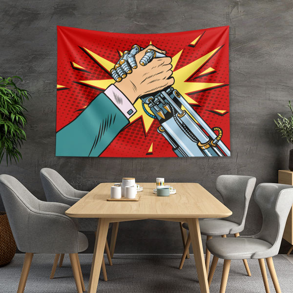 Endüstri Mühendislik Temalı Robot ve İnsan El Sıkışması Duvar Örtüsü 5493