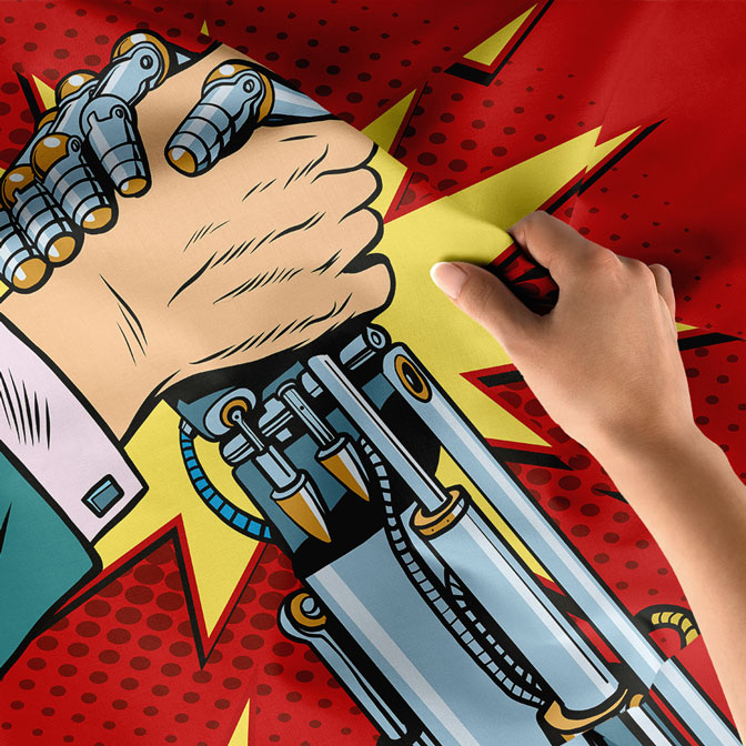 Endüstri Mühendislik Temalı Robot ve İnsan El Sıkışması Duvar Örtüsü 5493