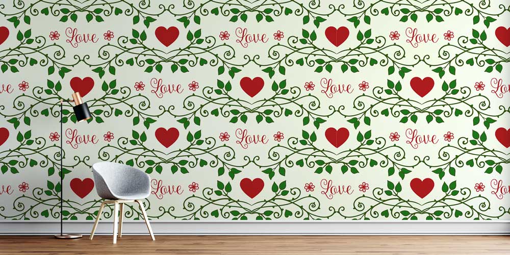 Love Yazılı Kalp Desenli Duvar Kağıdı 4518