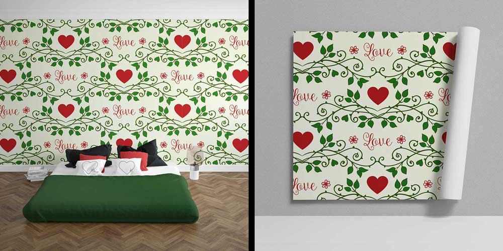 Love Yazılı Kalp Desenli Duvar Kağıdı 4518