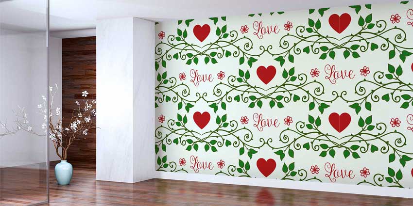 Love Yazılı Kalp Desenli Duvar Kağıdı 4518