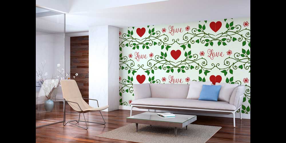 Love Yazılı Kalp Desenli Duvar Kağıdı 4518