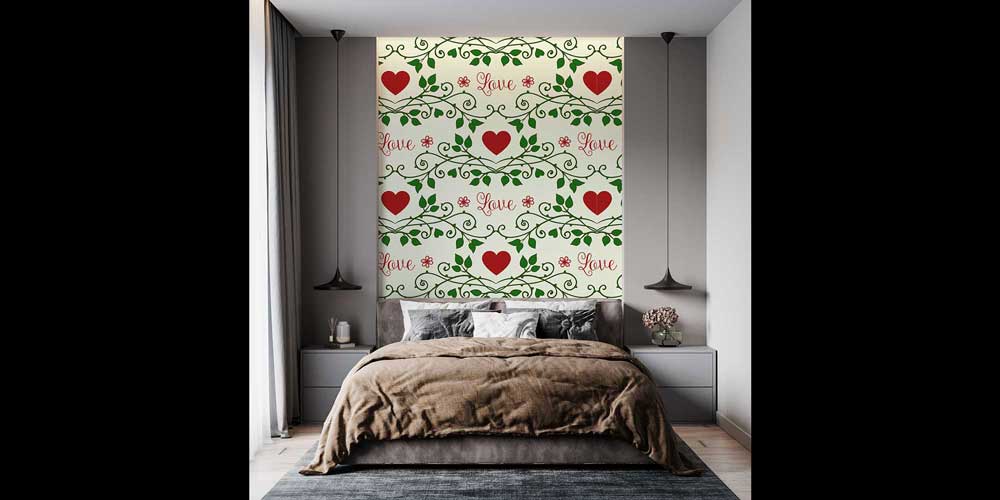 Love Yazılı Kalp Desenli Duvar Kağıdı 4518
