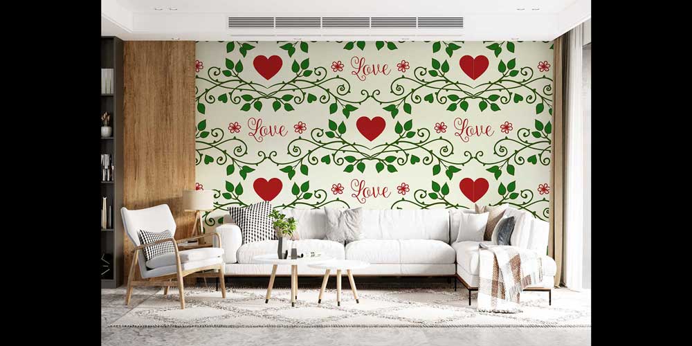 Love Yazılı Kalp Desenli Duvar Kağıdı 4518