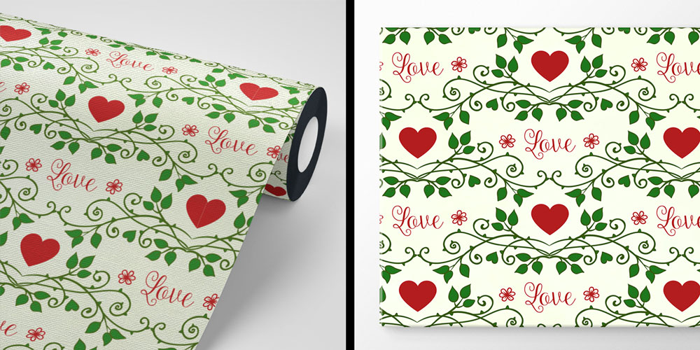 Love Yazılı Kalp Desenli Duvar Kağıdı 4518