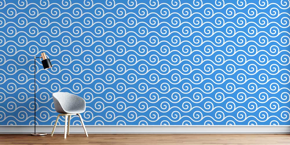 Mavi Spiral Dalga Desenli Deniz Temalı Duvar Kağıdı 4630