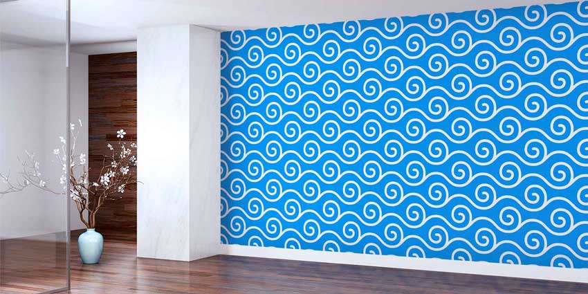 Mavi Spiral Dalga Desenli Deniz Temalı Duvar Kağıdı 4630