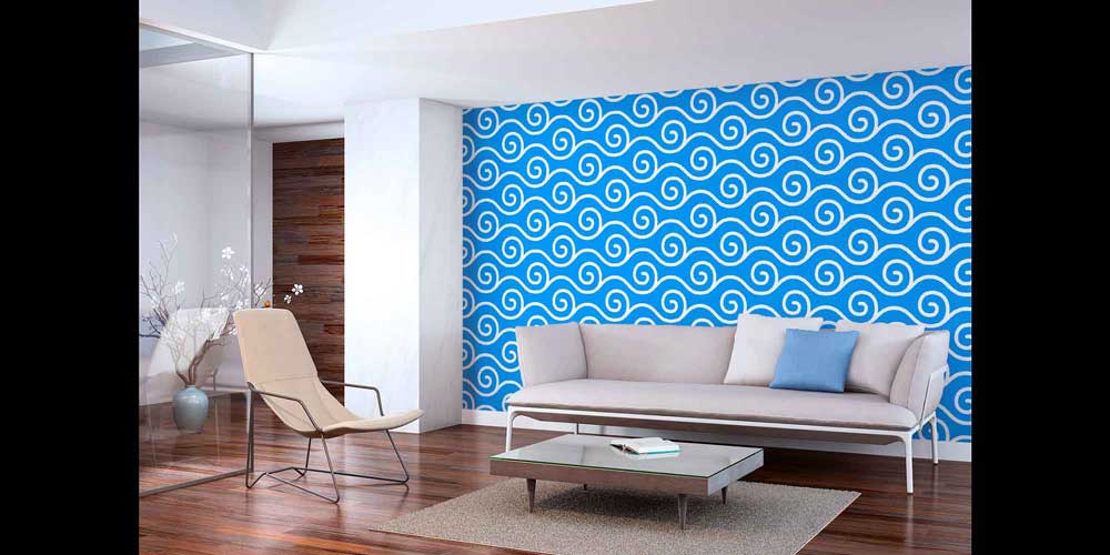 Mavi Spiral Dalga Desenli Deniz Temalı Duvar Kağıdı 4630