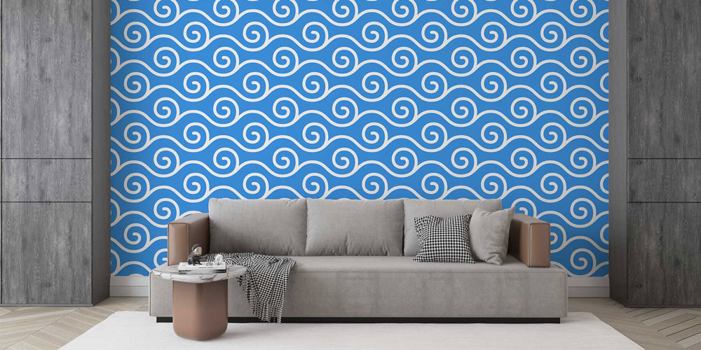 Mavi Spiral Dalga Desenli Deniz Temalı Duvar Kağıdı 4630
