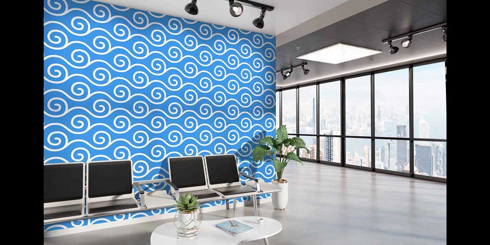 Mavi Spiral Dalga Desenli Deniz Temalı Duvar Kağıdı 4630