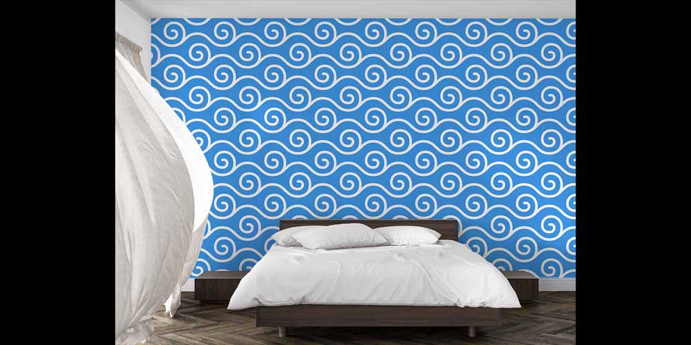 Mavi Spiral Dalga Desenli Deniz Temalı Duvar Kağıdı 4630