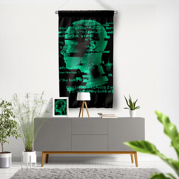 Siber Siluet Kod Tasarımlı Duvar Flaması 5427