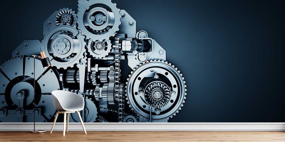 Endüstri ve Mühendislik Temalı Renkli Dişli Desenli Duvar Kağıdı 5471