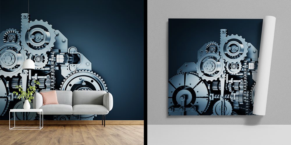 ofis-dekoru-5471-00 Endüstri ve Mühendislik Temalı Renkli Dişli Desenli Duvar Kağıdı 5471