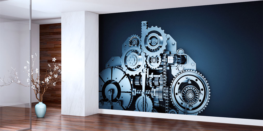 Endüstri ve Mühendislik Temalı Renkli Dişli Desenli Duvar Kağıdı 5471