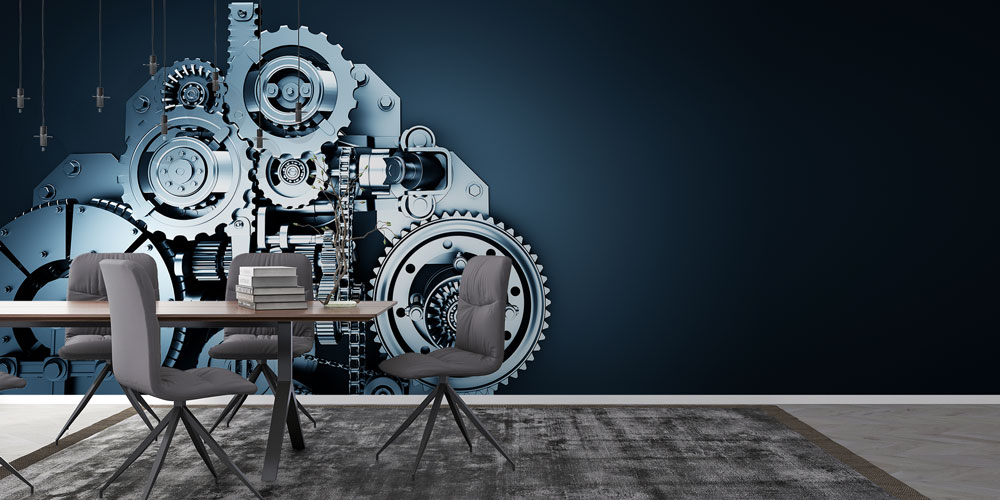 Endüstri ve Mühendislik Temalı Renkli Dişli Desenli Duvar Kağıdı 5471