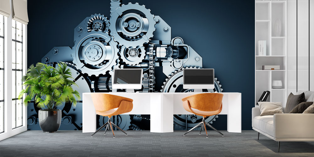 Endüstri ve Mühendislik Temalı Renkli Dişli Desenli Duvar Kağıdı 5471