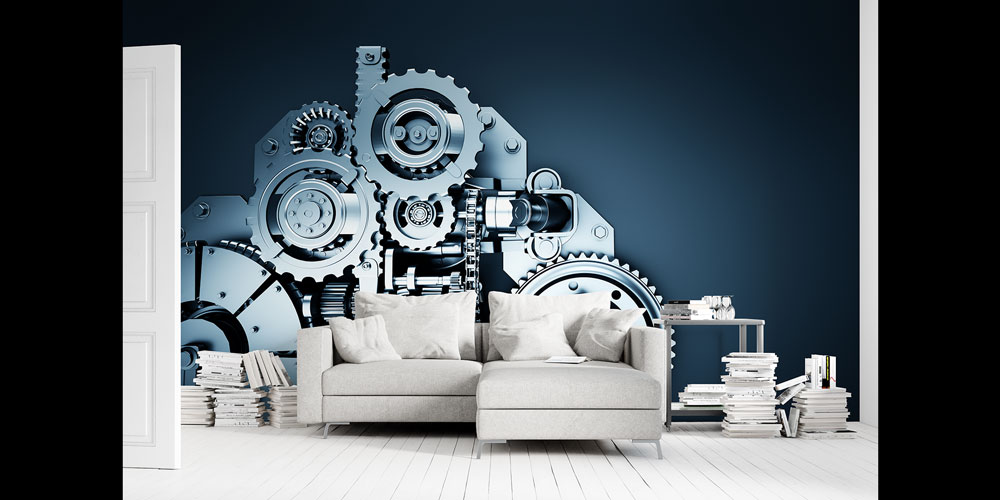 Endüstri ve Mühendislik Temalı Renkli Dişli Desenli Duvar Kağıdı 5471