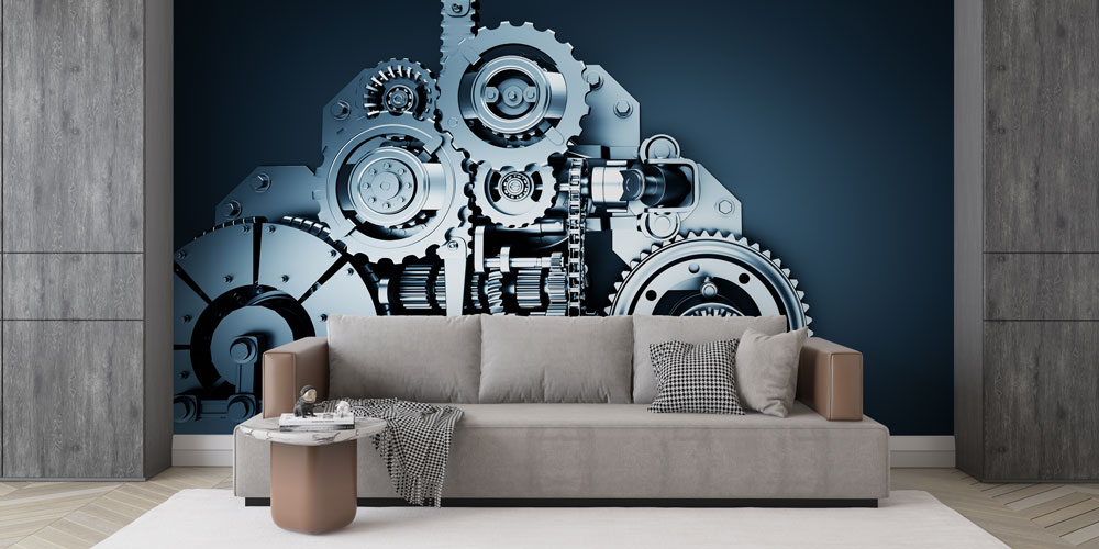 Endüstri ve Mühendislik Temalı Renkli Dişli Desenli Duvar Kağıdı 5471