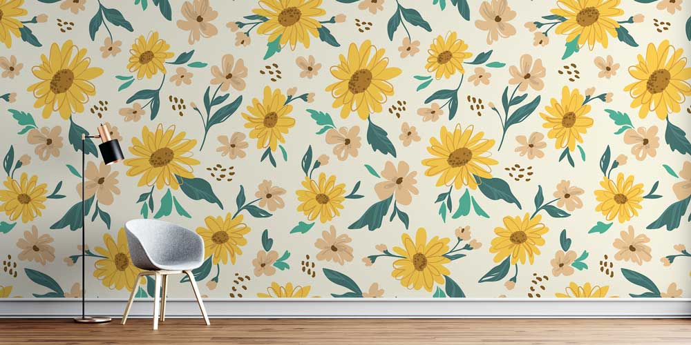 Sarı Çiçek Desenli Botanik Duvar Kağıdı 4722