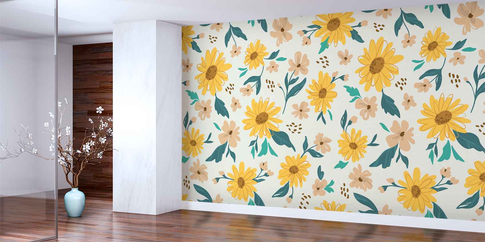Sarı Çiçek Desenli Botanik Duvar Kağıdı 4722