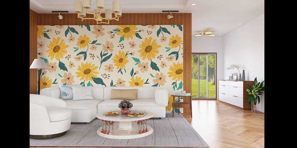 Sarı Çiçek Desenli Botanik Duvar Kağıdı 4722