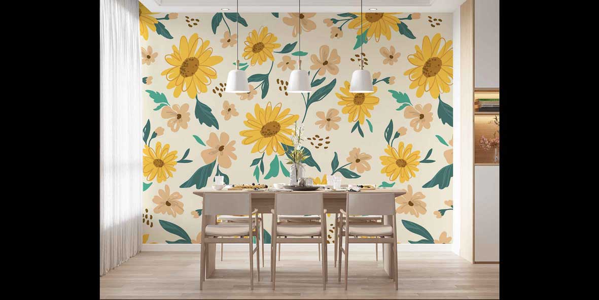 Sarı Çiçek Desenli Botanik Duvar Kağıdı 4722