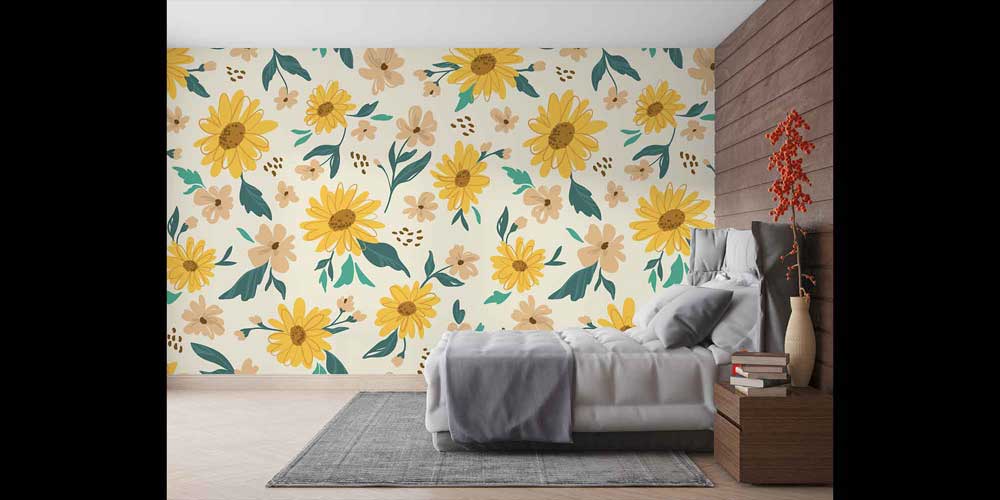 Sarı Çiçek Desenli Botanik Duvar Kağıdı 4722