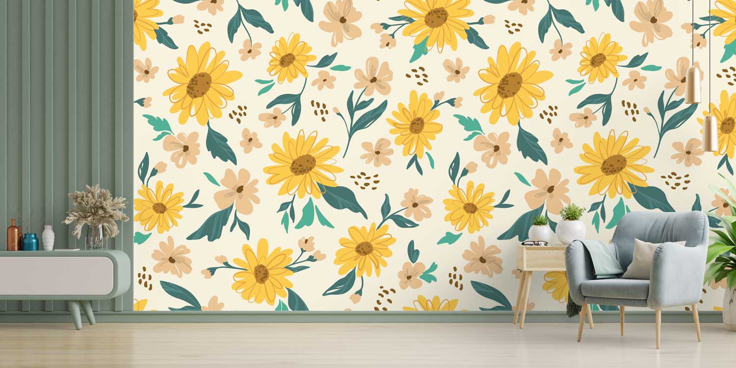 Sarı Çiçek Desenli Botanik Duvar Kağıdı 4722