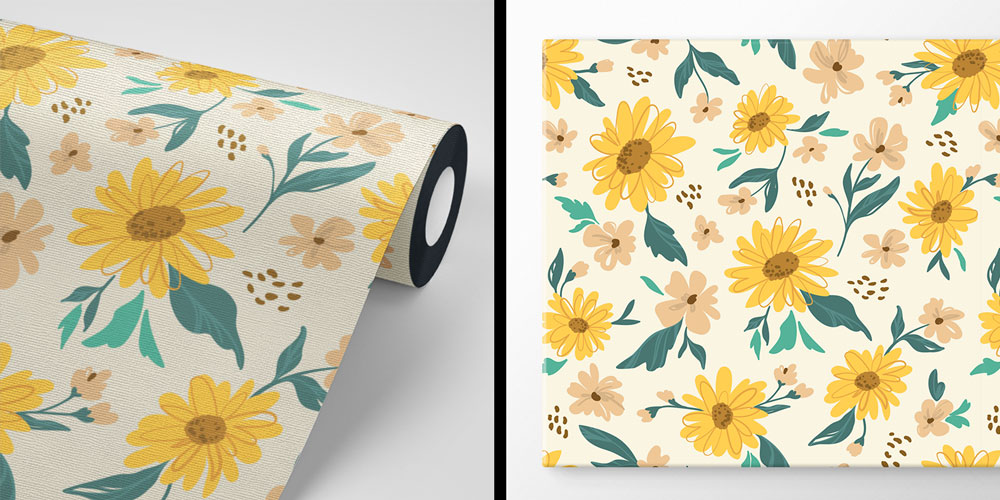 Sarı Çiçek Desenli Botanik Duvar Kağıdı 4722