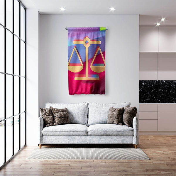 Adalet Terazisi İllüstrasyonlu Hukuk Ofisi Duvar Flaması 5313