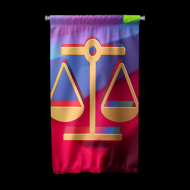 Adalet Terazisi İllüstrasyonlu Hukuk Ofisi Duvar Flaması 5313