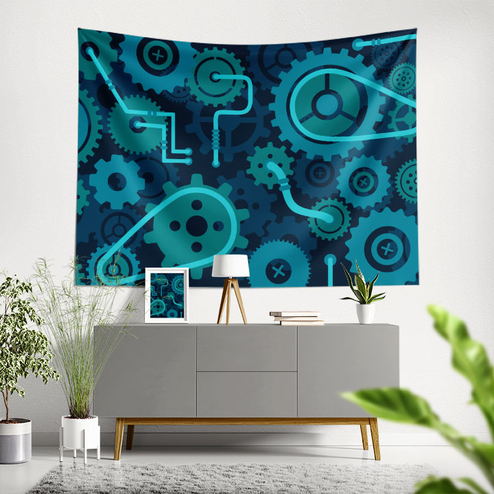 Endüstriyel Mavi Dişli Çark Tasarımlı Duvar Örtüsü 5495
