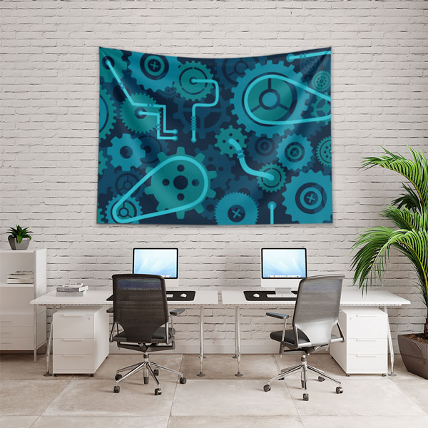 ofis-duvar-dekor-5495-01 Endüstriyel Mavi Dişli Çark Tasarımlı Duvar Örtüsü 5495