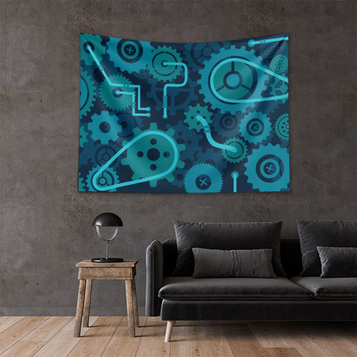 ofis-duvar-dekor-5495-02 Endüstriyel Mavi Dişli Çark Tasarımlı Duvar Örtüsü 5495