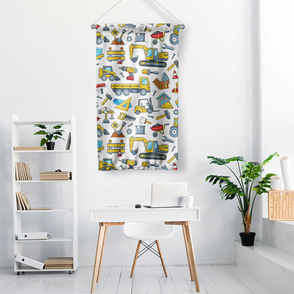 İnşaat Temalı Çizimli Duvar Flaması 5628