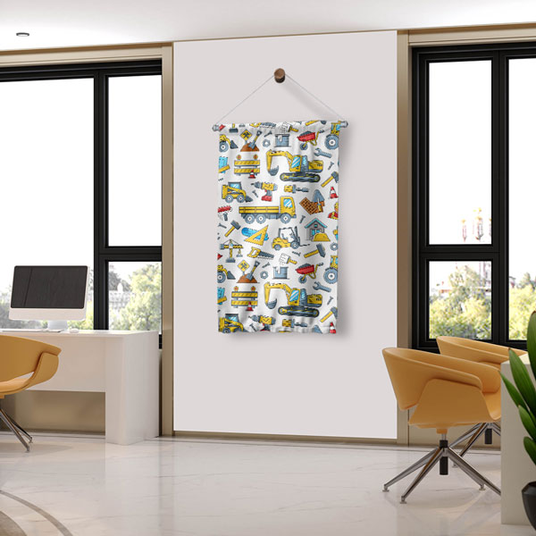 İnşaat Temalı Çizimli Duvar Flaması 5628