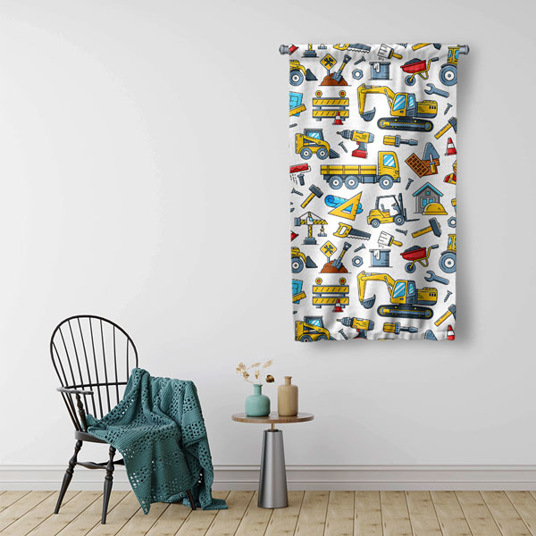 İnşaat Temalı Çizimli Duvar Flaması 5628