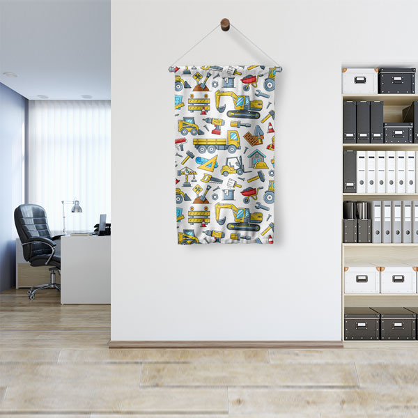 İnşaat Temalı Çizimli Duvar Flaması 5628