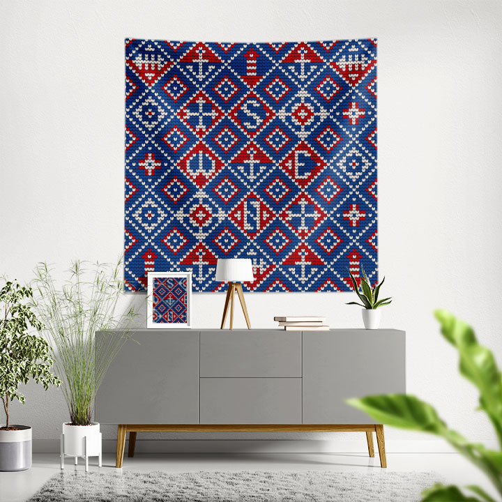 Geometrik Marin Kilim Desenli Duvar Örtüsü 4649