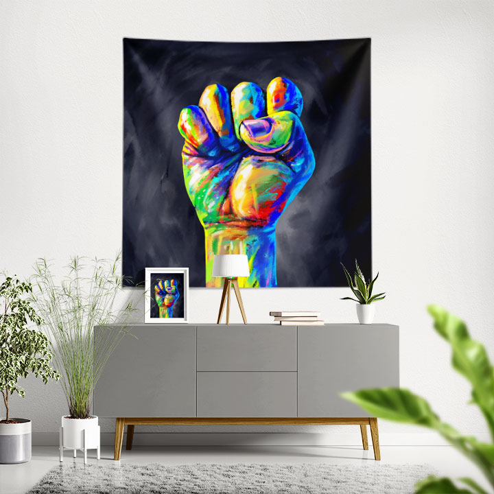 Renkli Direniş Yumruğu İllüstrasyonlu Ofis Duvar Örtüsü 5305