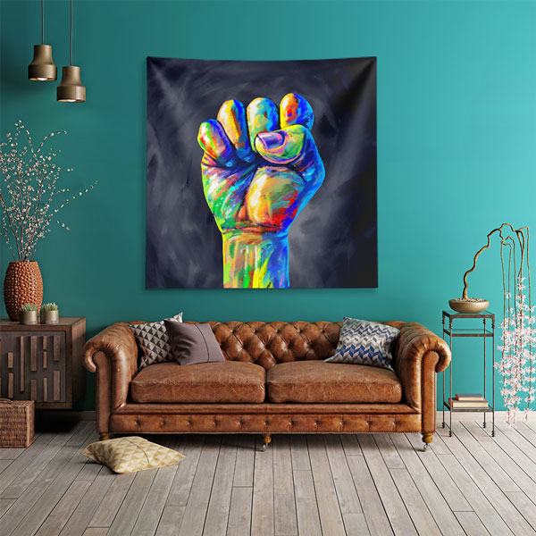 ofis-duvar-dekorasyonu-5305-01 Renkli Direniş Yumruğu İllüstrasyonlu Ofis Duvar Örtüsü 5305