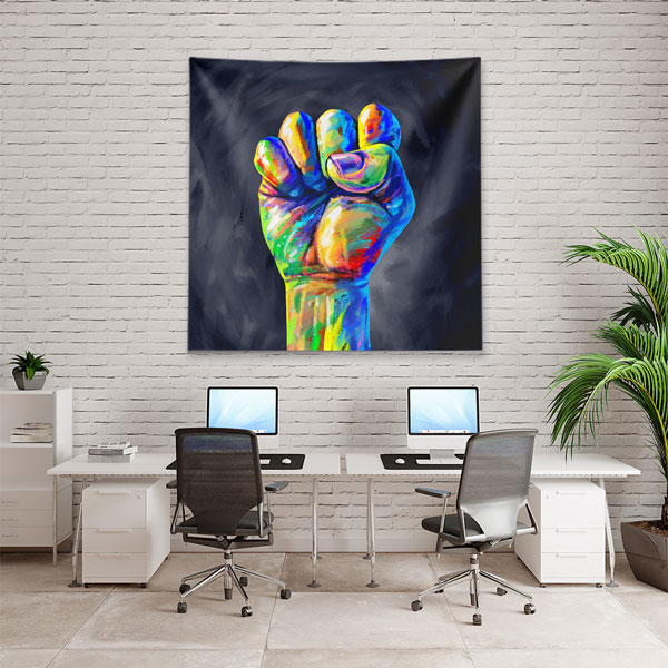 ofis-duvar-dekorasyonu-5305-02 Renkli Direniş Yumruğu İllüstrasyonlu Ofis Duvar Örtüsü 5305