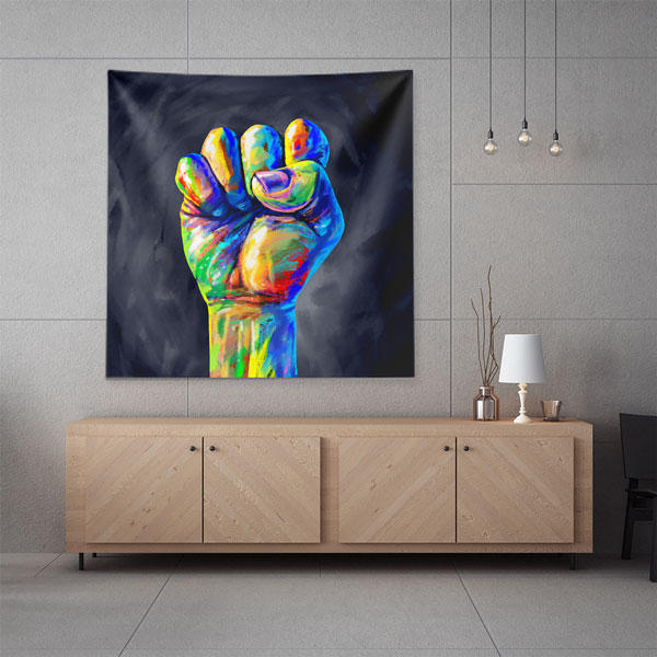 ofis-duvar-dekorasyonu-5305-03 Renkli Direniş Yumruğu İllüstrasyonlu Ofis Duvar Örtüsü 5305