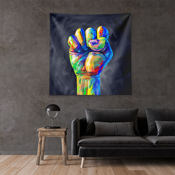 ofis-duvar-dekorasyonu-5305-04 Renkli Direniş Yumruğu İllüstrasyonlu Ofis Duvar Örtüsü 5305