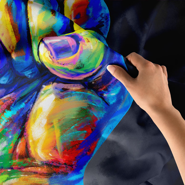 ofis-duvar-dekorasyonu-5305-05 Renkli Direniş Yumruğu İllüstrasyonlu Ofis Duvar Örtüsü 5305