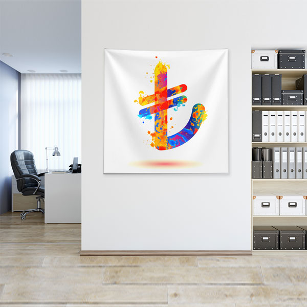 Renkli Türk Lirası Sembolü Tasarımlı Duvar Örtüsü Kumaş Baskı 5357