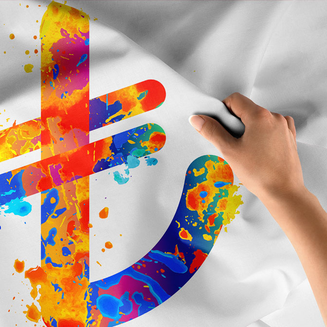 Renkli Türk Lirası Sembolü Tasarımlı Duvar Örtüsü Kumaş Baskı 5357